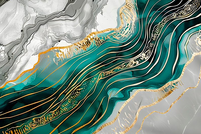 Vinyl Teppich Marmor grau & grün mit goldenem effekt - TenStickers