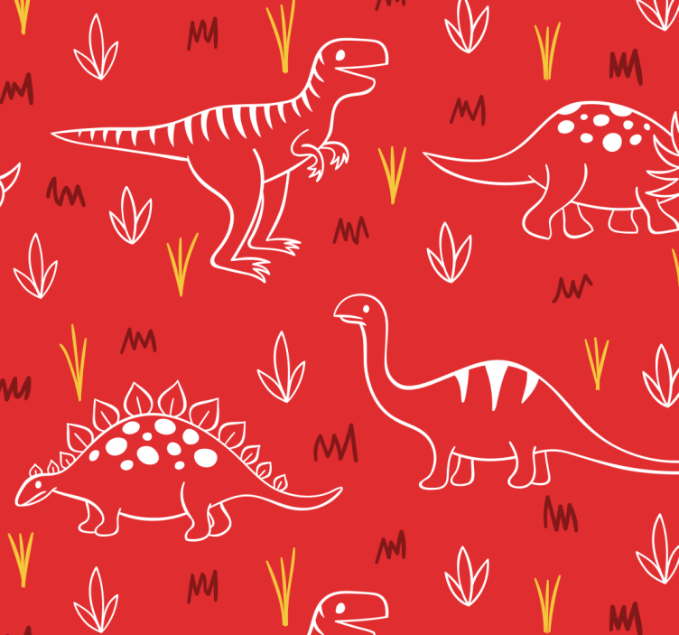Tier Tapete Gezeichnete dinosaurier auf rot - TenStickers