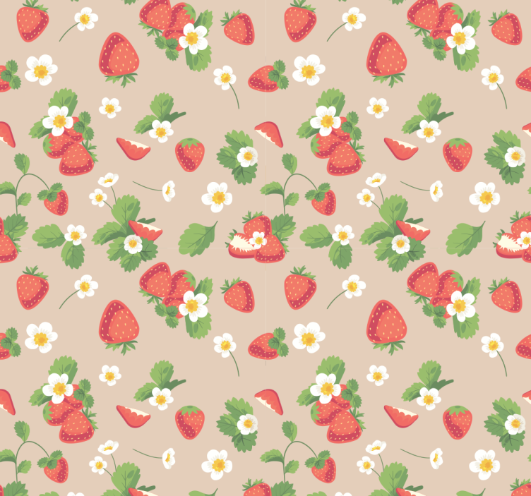 Tapete Natur Esszimmer Erdbeeren und Blumen - TenStickers