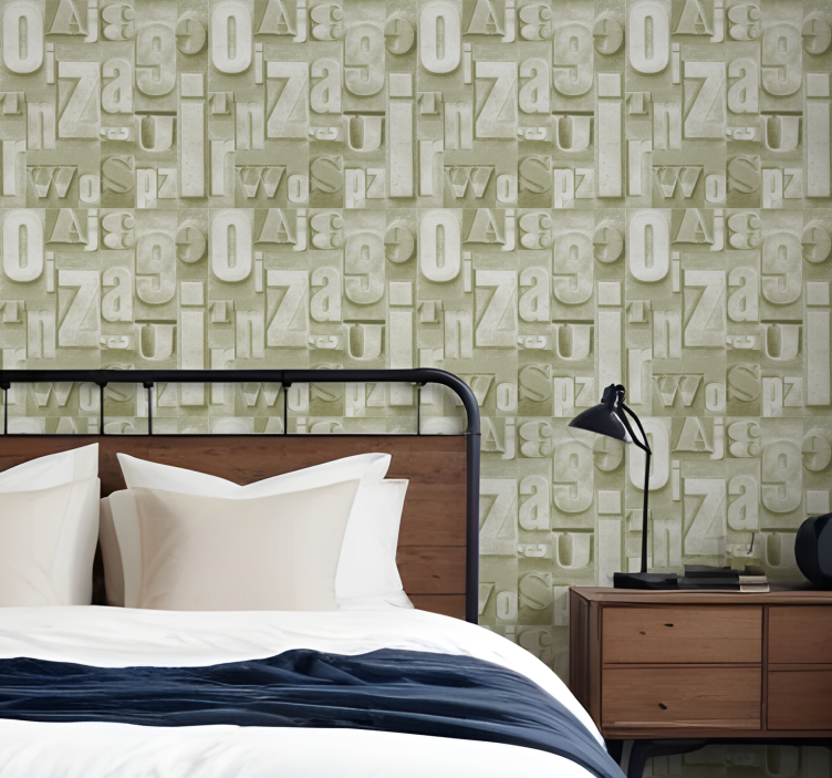 3D Tapete Buchstaben und Zahlen beige - TenStickers