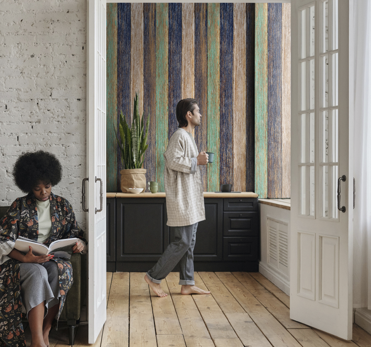 Tapete Holzoptik farbenfrohes distressed-design - TenStickers