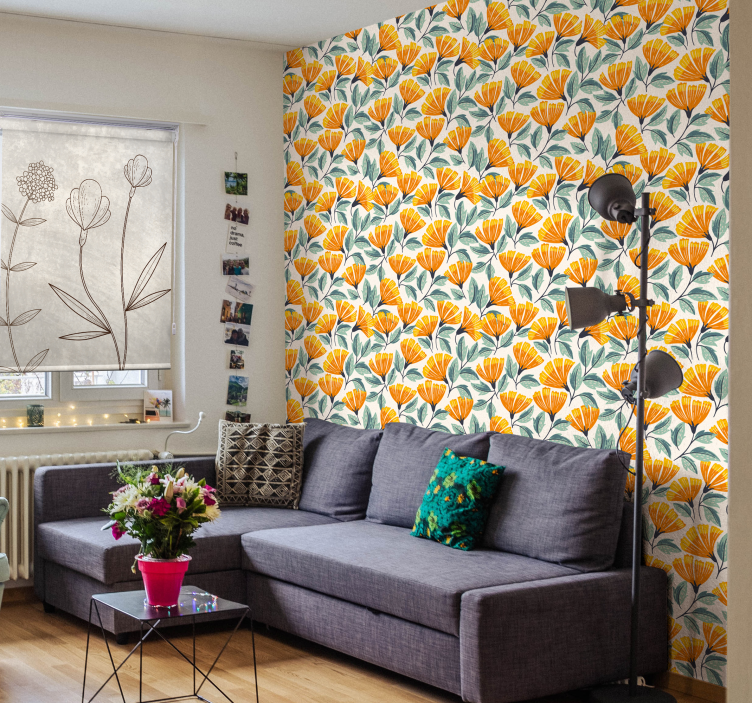 Tapete Wohnzimmer ginkgo-blumenmuster - TenStickers