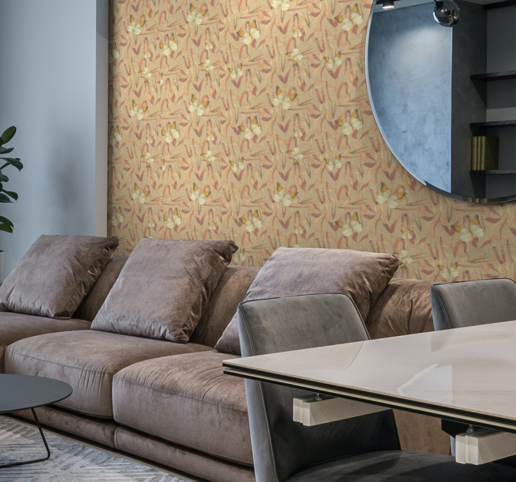 Tapete Wohnzimmer schmetterlinge und getrocknete blätter - TenStickers