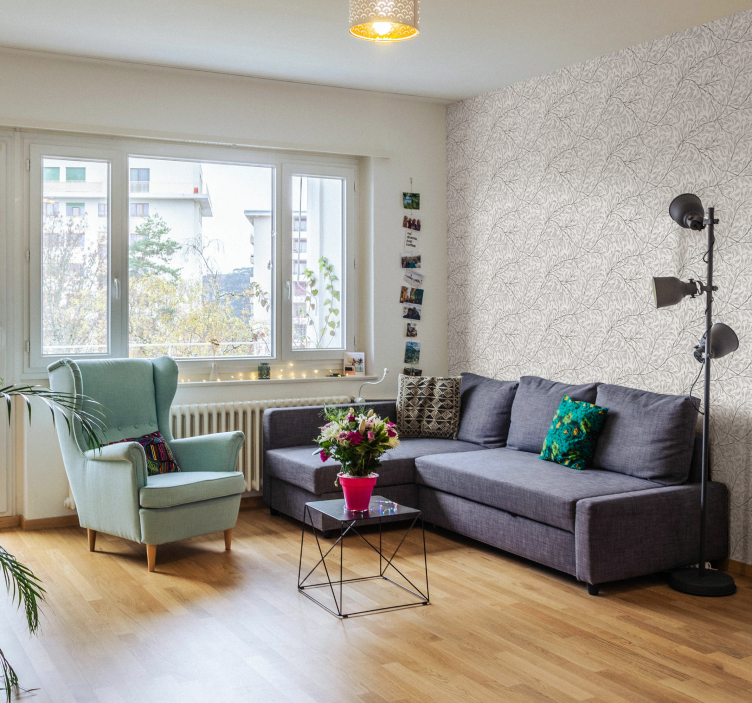 Ziertapete Graustufen Blumenmuster - TenStickers