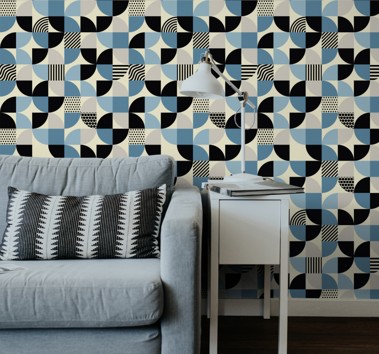 Abstrakte Tapete Blaues Bauhaus Muster - TenStickers