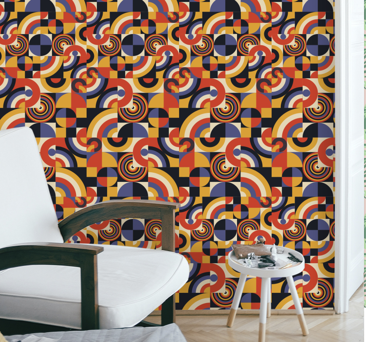Abstrakte Tapete Bunte Bauhaus Kreise - TenStickers