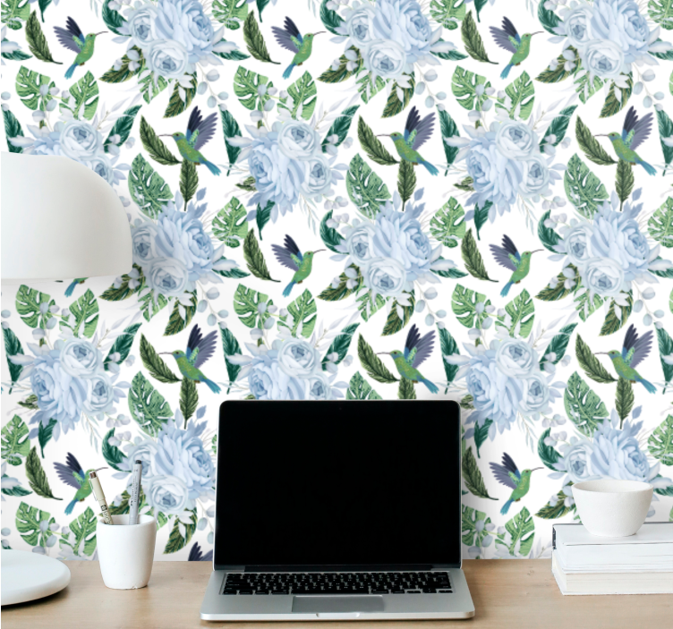 Tapete Natur Blumen-Kolibri-Design - TenStickers
