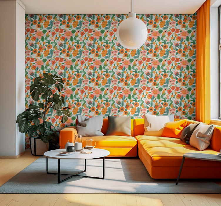 Blumentapete blumenillustration - TenStickers