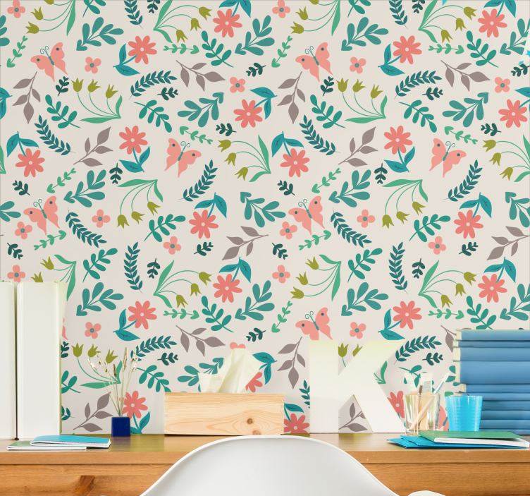 Blumentapete blumenschmetterlinge - TenStickers