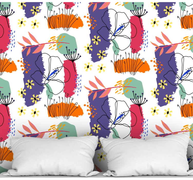 Blumentapete botanisches skizzenmuster - TenStickers