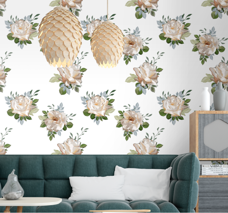 Blumentapete mit eleganten goldenen rosen - TenStickers