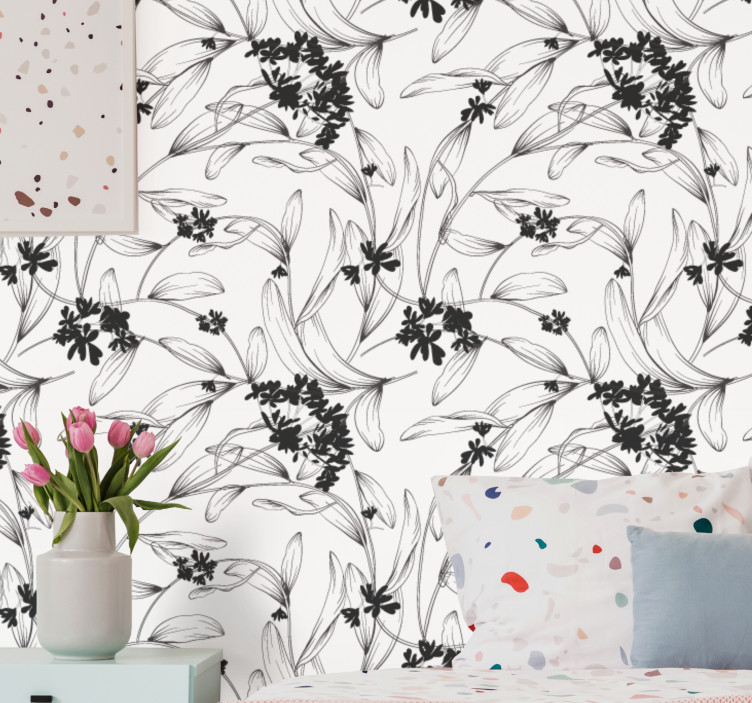 Blumentapete elegante florale silhouette - TenStickers