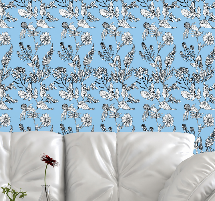 Blumentapete florales blaues design - TenStickers