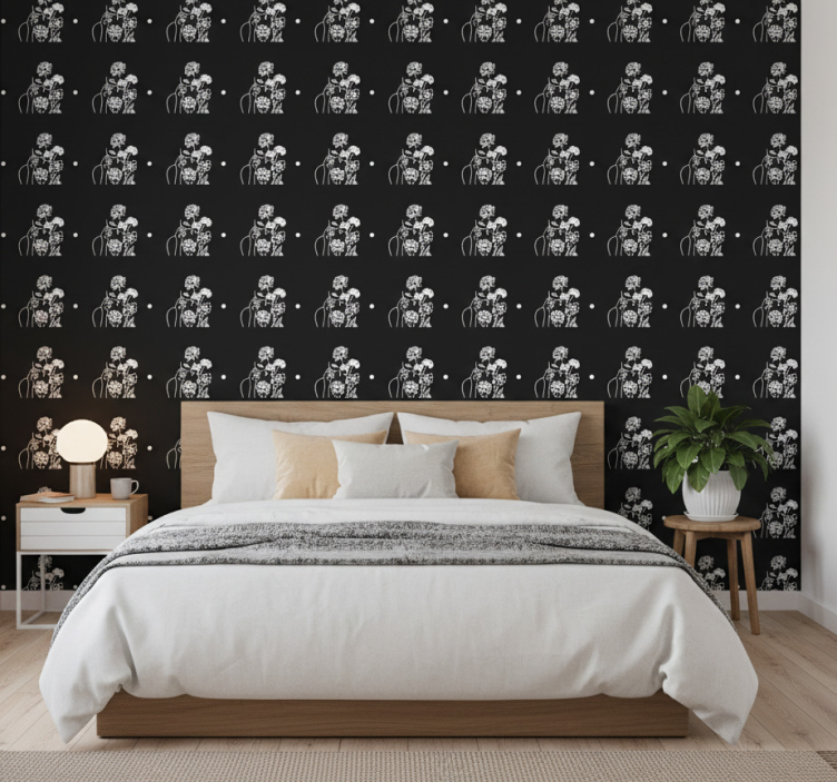 Blumentapete frau und sonnenblumen minimalistisches design - TenStickers