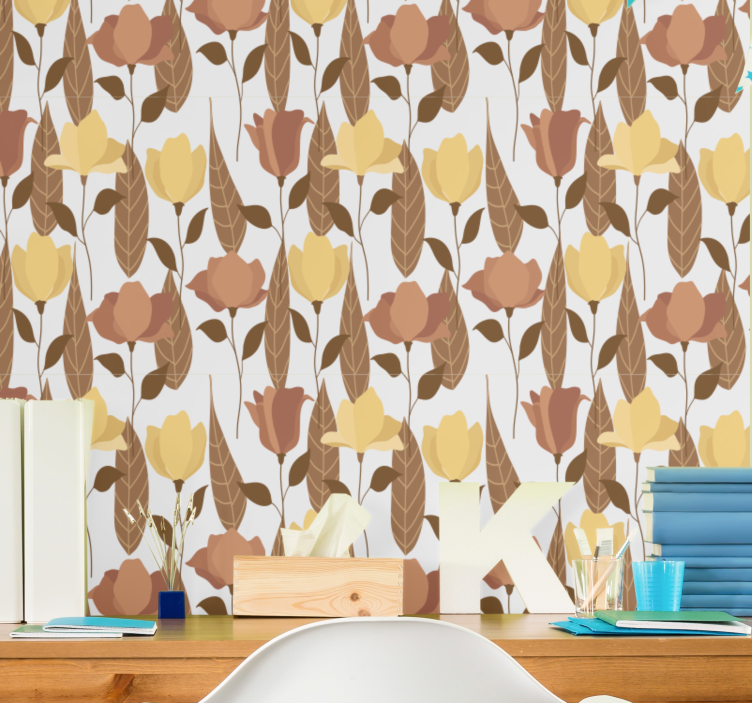 Blumentapete gelb braune Blumen - TenStickers