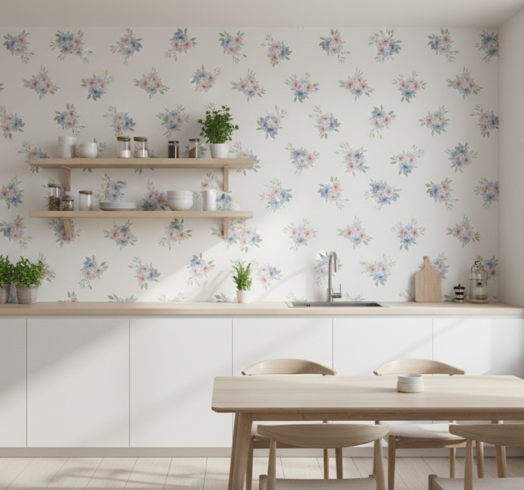 Blumentapete kleine blumen in aquarell (b0d4973643) - TenStickers