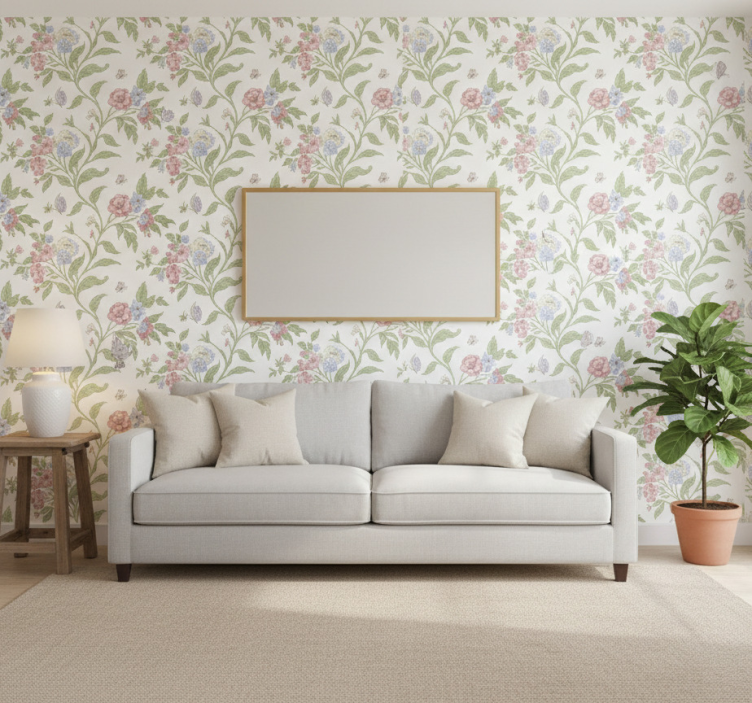 Blumentapete landhausstil hell (b0b941vk6h) - TenStickers
