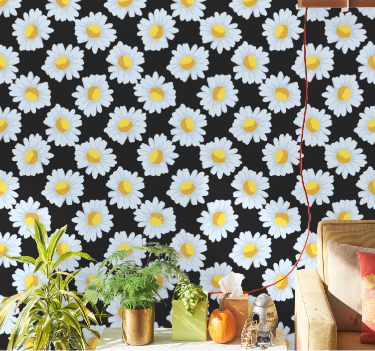 Blumentapete schwarze gänseblümchenblüten - TenStickers