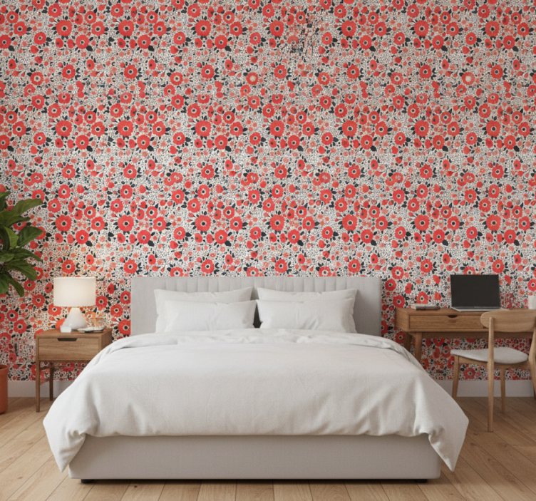 Blumentapete mit abstraktem roten mohnblumenmuster - TenStickers