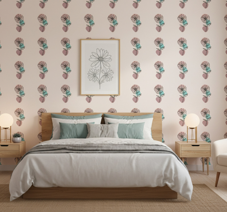 Blumentapete mit design von gänseblümchen in linienkunst - TenStickers
