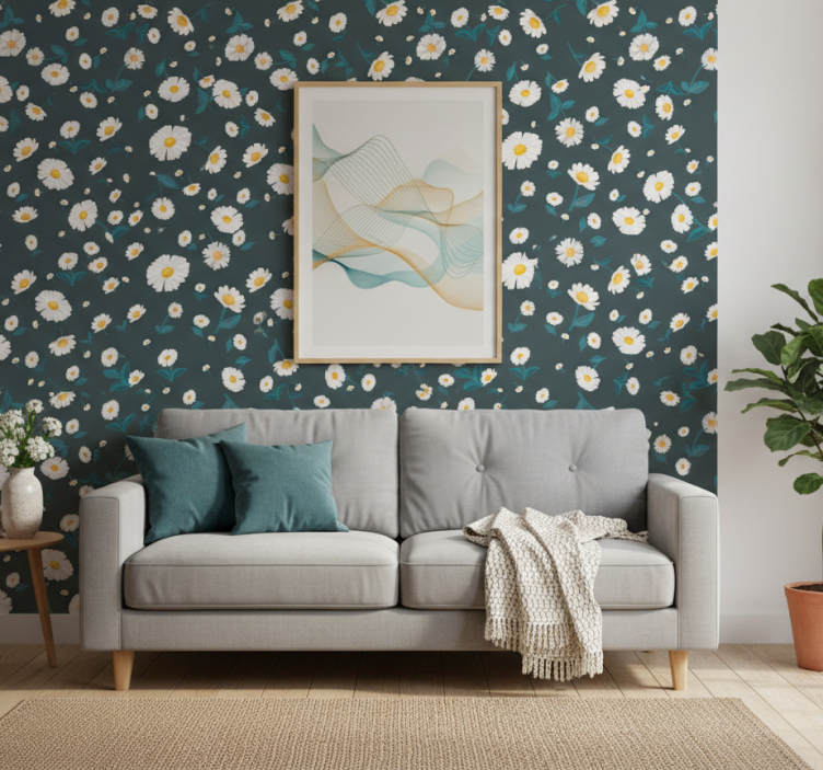 Blumentapete mit gänseblümchenmuster - TenStickers