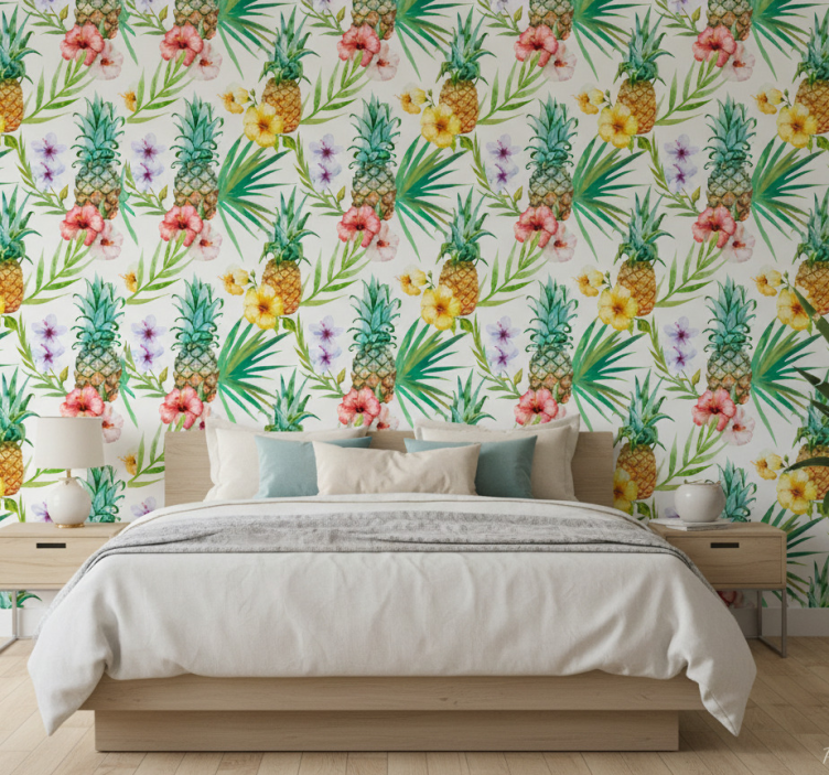 Blumentapete mit gemaltem ananasmotiv - TenStickers