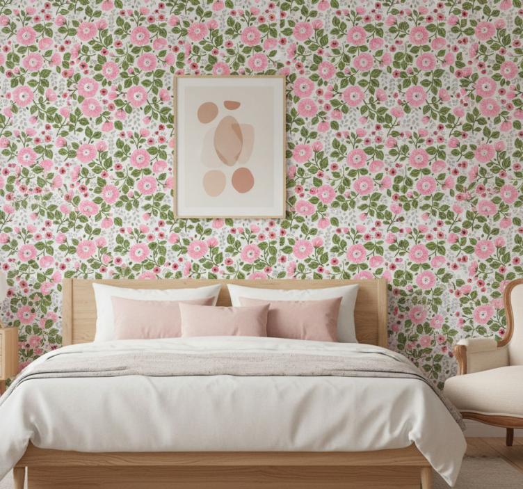 Blumentapete mit hübschen rosa blütenköpfen - TenStickers