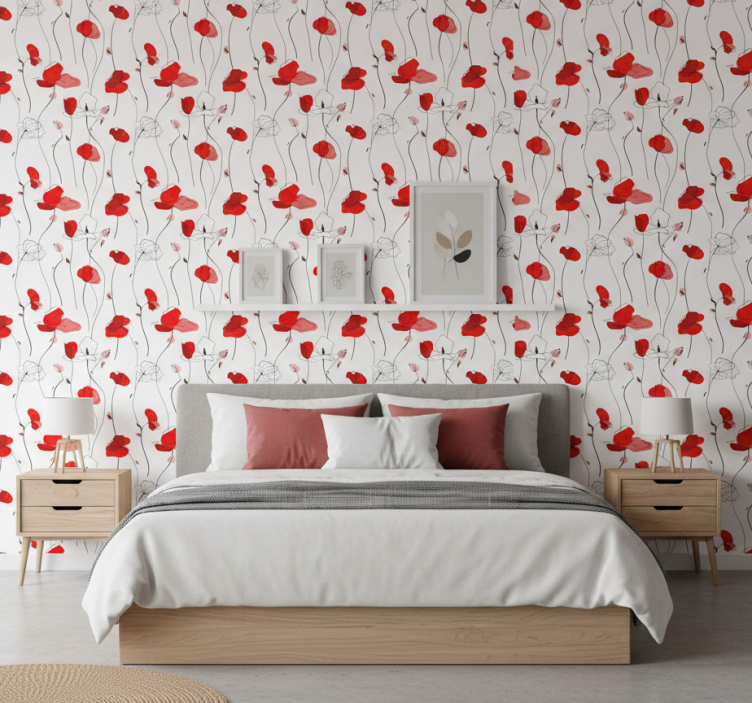 Blumentapete mit mohnblumenzeichnung - TenStickers