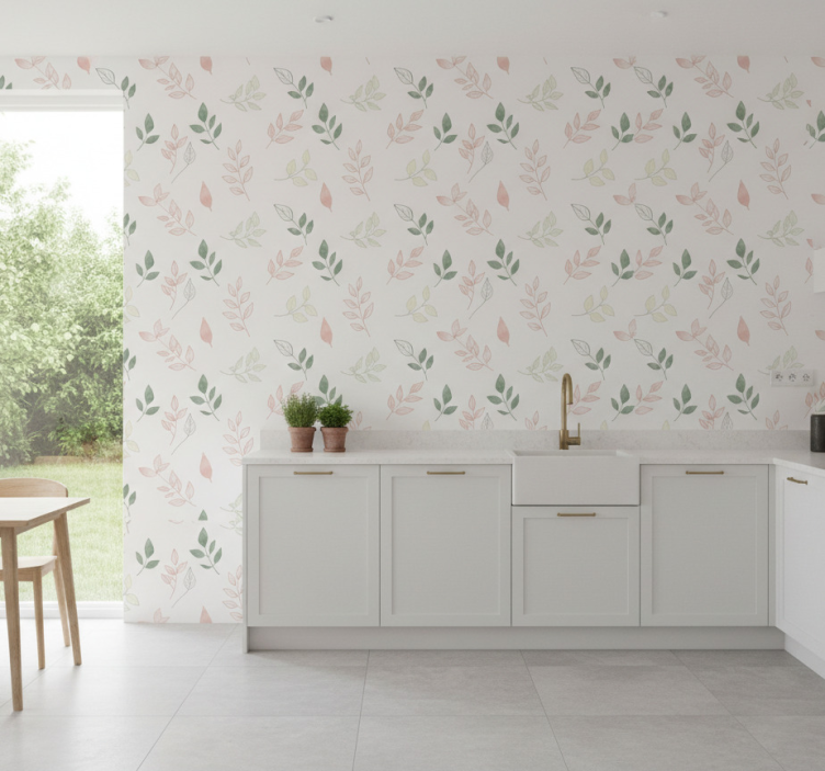 Blumentapete mit sanften blättern in pastellfarben - TenStickers