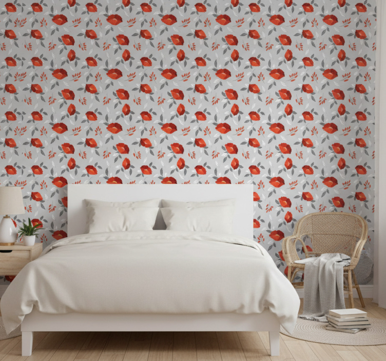 Blumentapete mit schwebenden roten mohnblumen - TenStickers