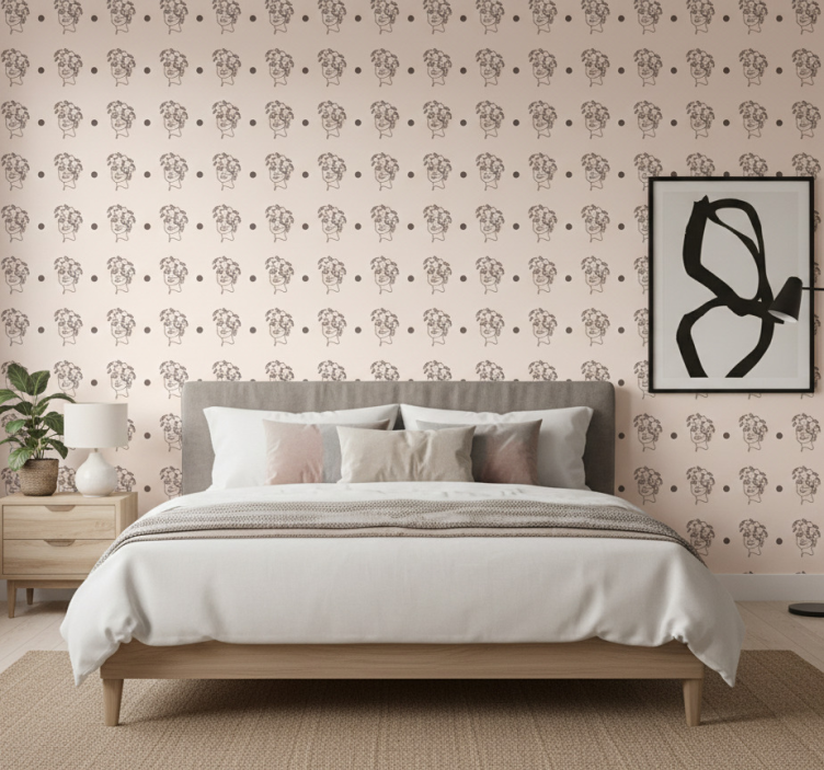 Blumentapete silhouette minimalistische süße frau floral - TenStickers