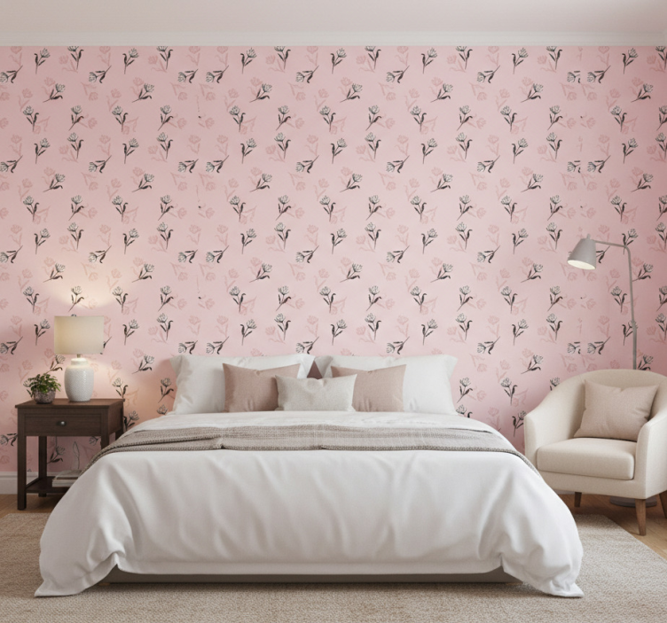 Blumentapete weiße lilien auf rosa hintergrund - TenStickers