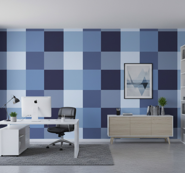 Büro tapete in modernem blauton fliesenlook - TenStickers