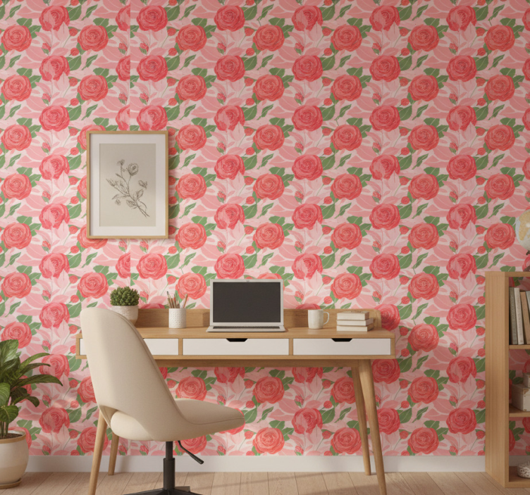 Büro tapete rosen auf pinkem hintergrund - TenStickers