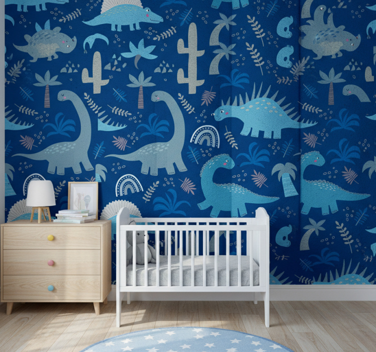 Dino tapete in blauen farbtönen - TenStickers