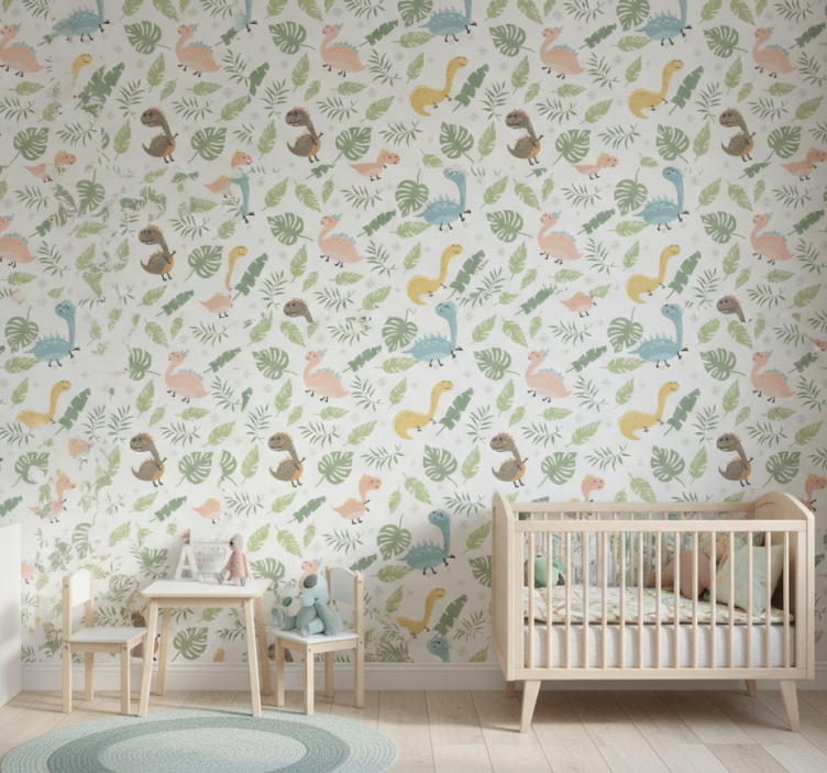 Dino tapete pastellfarbener wald mit dinosaurier-muster - TenStickers