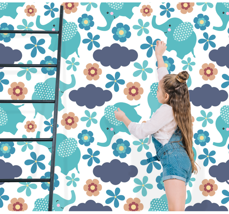Elefanten tapete mit floralen motiven - TenStickers