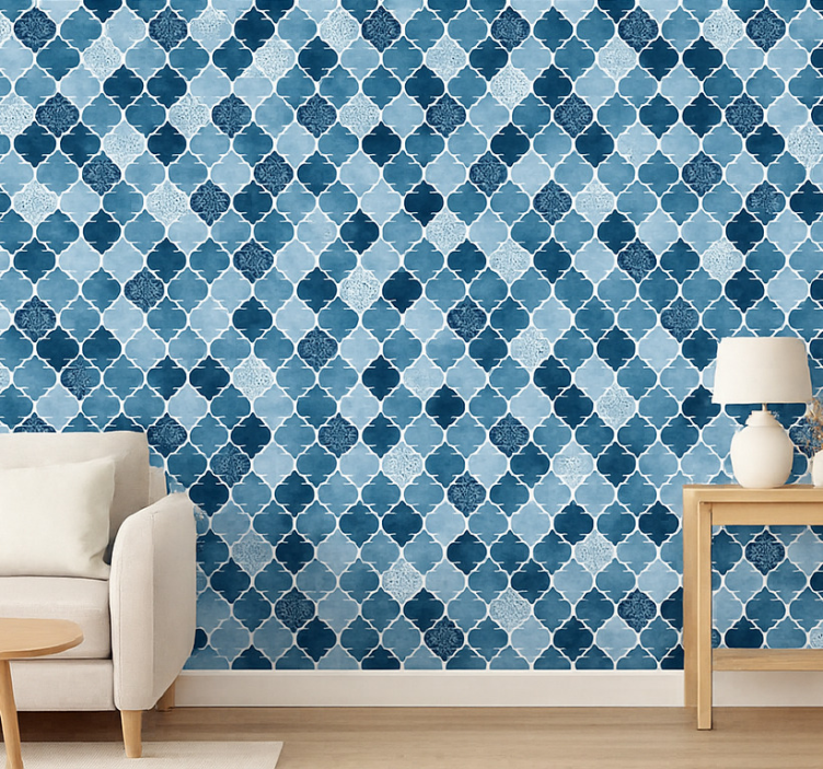 Fliesen tapete blau aquarell marokko - TenStickers