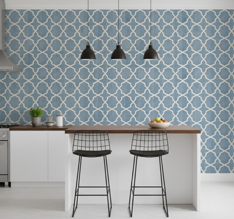 Fliesen tapete mit geometrischem blauem muster - TenStickers
