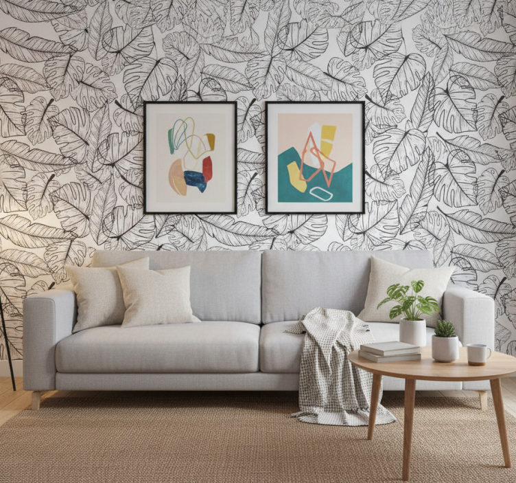 Fototapete wald große blätter umriss - TenStickers