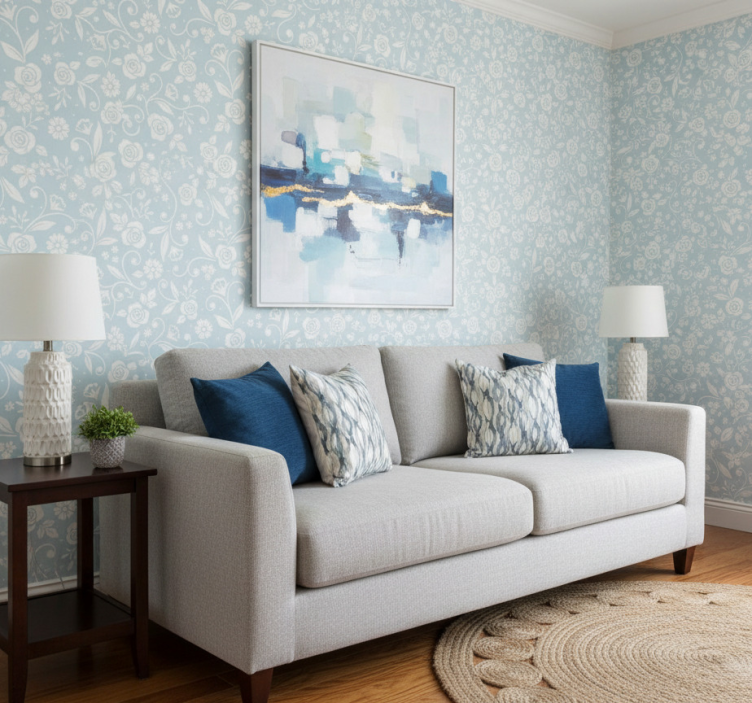 Fototapete wald mit blauem blumenornament - TenStickers