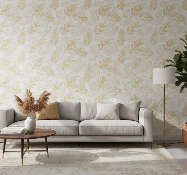 Fototapete wald in weiß mit goldenen blättern - TenStickers