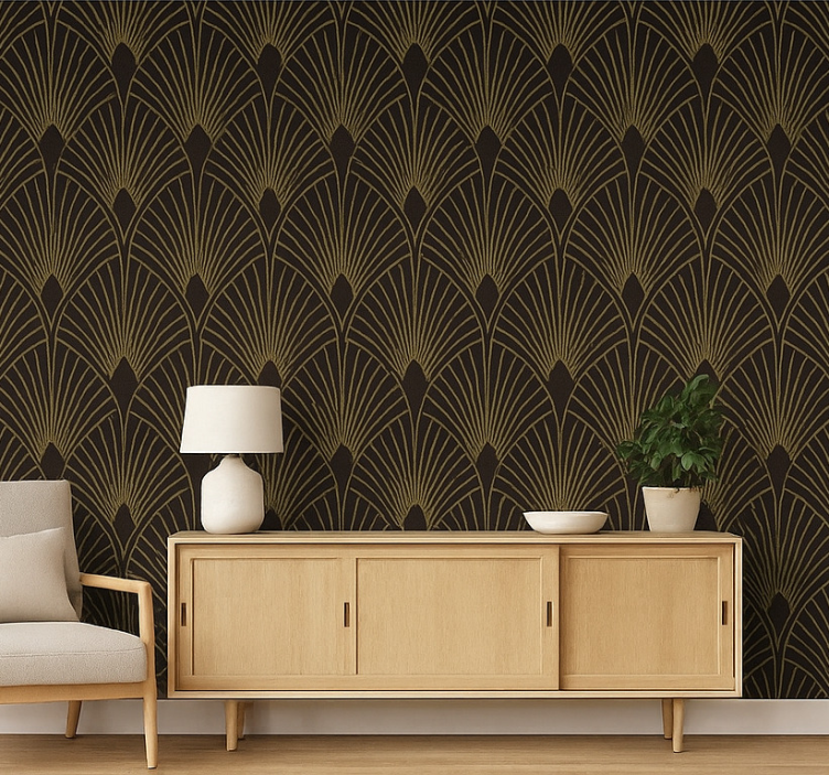 Geometrische tapete im goldenen fächerdesign - TenStickers