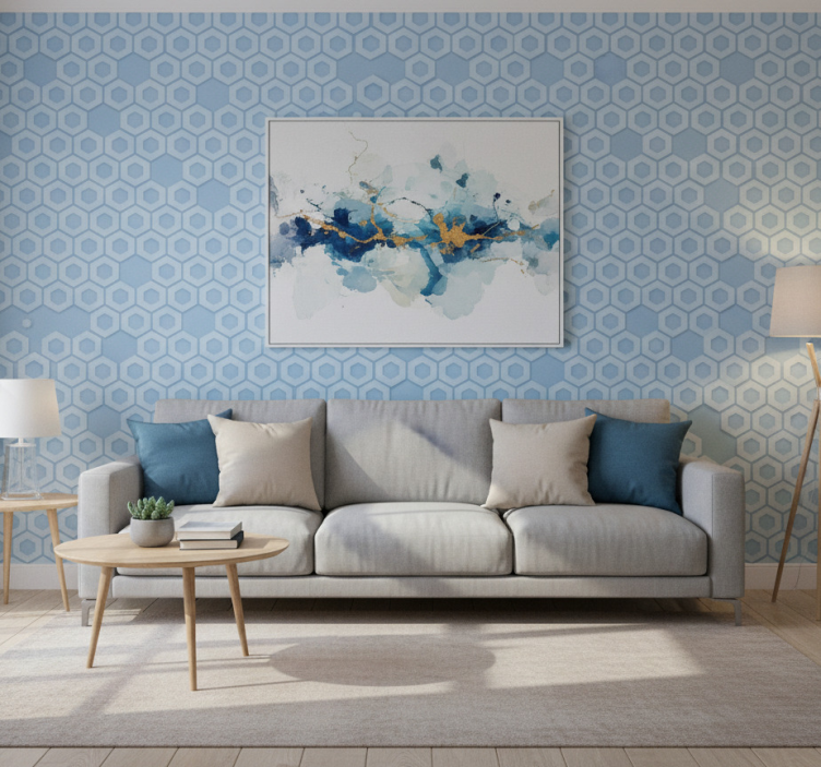 Geometrische tapete mit hexagonalem blauen muster - TenStickers