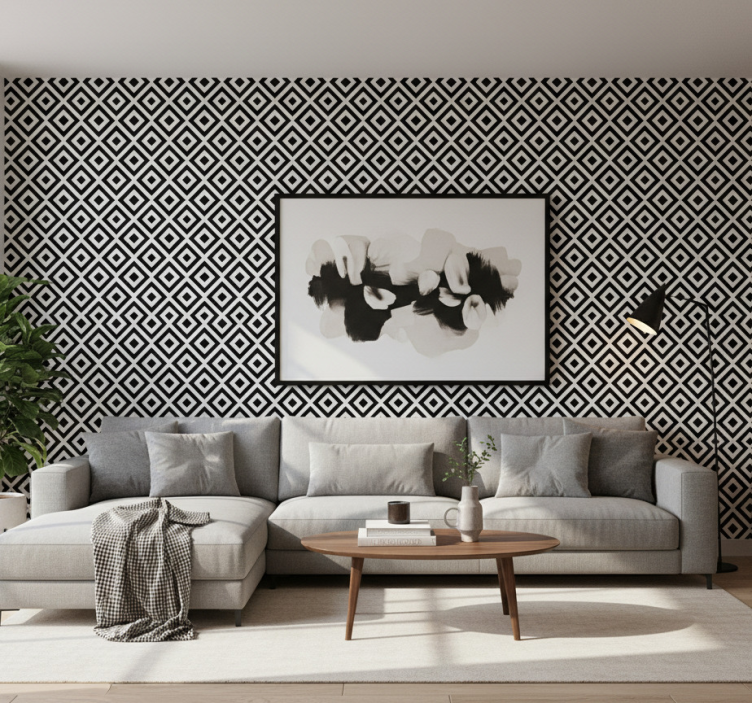 Geometrische tapete mit kräftigem schwarz-weiß-muster - TenStickers