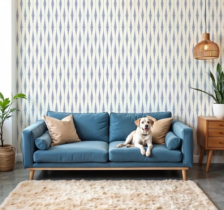 Geometrische Tapete rabaul ikat blau und beige - TenStickers