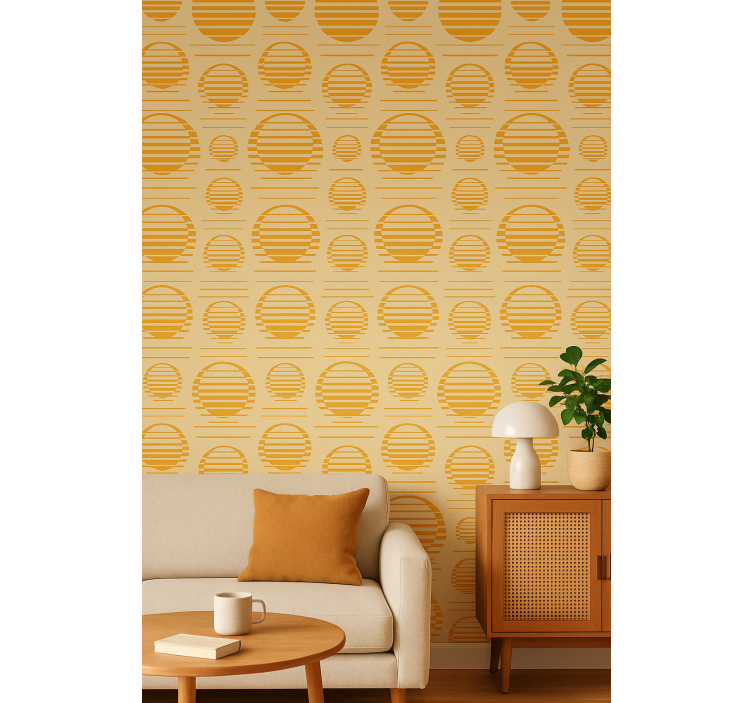 Geometrische tapete mit retro orangefarbene sonnen - TenStickers