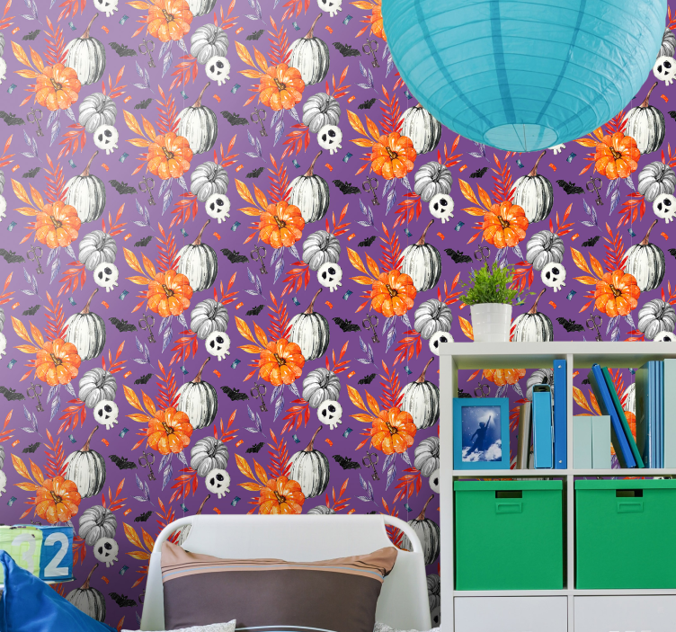 Halloween Tapete orange blumenschädel - TenStickers
