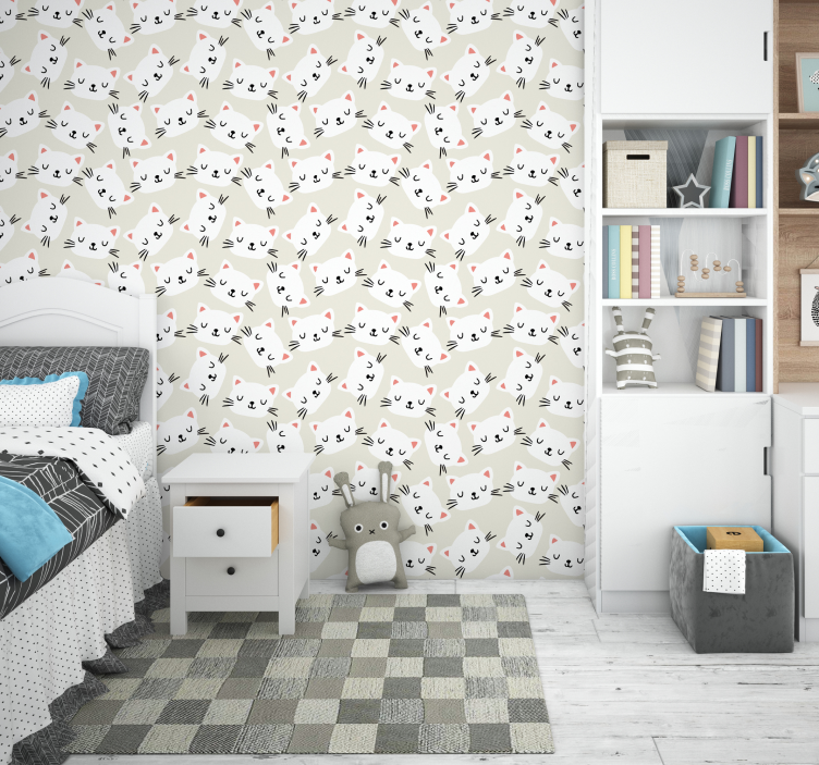 Kinderzimmer Tapete Katzengesichter gezeichnet - TenStickers