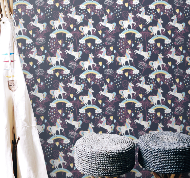 Tapete Kinderzimmer Rosa einhörner blumenmuster - TenStickers